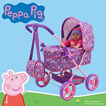 Peppa Pig Doll Deluxe Pram & Bag - Purple, Pink, Flowers