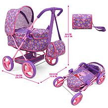 Peppa Pig Doll Deluxe Pram & Bag - Purple, Pink, Flowers