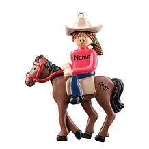 Personalized Brunette Female Horseback Ornament