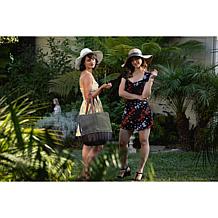 Picnic Time Coronado Basket Tote - Khaki Green with Beige Accents