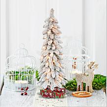 Puleo International 4' Flocked Alpine Pencil Artificial Christmas Tree