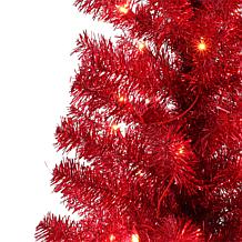 Puleo International 4.5' Pre-lit Red Tinsel Tree