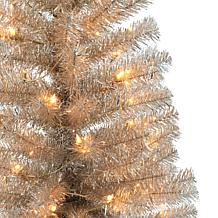 Puleo International 4.5' Pre-lit Rose Gold Tinsel Tree 70 Clear Lights