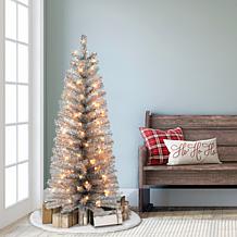 Puleo International 4.5' Pre-lit Silver Tinsel Tree 