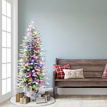 Puleo International 6' Pre-lit Potted Flocked Arctic Fir Pencil Tree