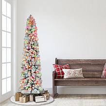 Puleo International 6.5' Flocked Pine Pencil Tree w/ Multicolor Lights