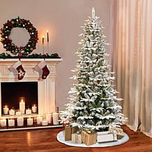 Puleo International 6.5' Pre-Lit Slim Flock Aspen Fir  Christmas Tree