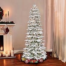 Puleo International 7.5' Lit Flocked Slim Spruce Artificial Tree