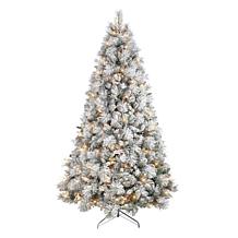 Puleo International 7.5' Pre-Lit Flocked Christmas Tradition Pine T...