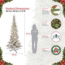 Puleo International 7.5' Pre-Lit Flocked Slim Pine Artificial Tree