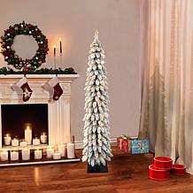 Puleo Intl. 5' Pre-lit Flocked Pencil Alpine Artificial Christmas Tree