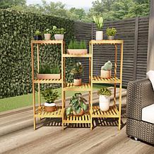Pure Garden Multi-Level Freestanding 9-Shelf Bamboo Plant Stand