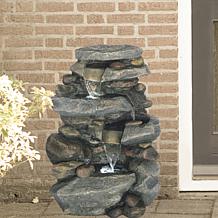 Pure Garden Outdoor Stone Waterfall Water Fountain With LED Lights