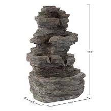 Pure Garden Tiered Tabletop Water Fountain w/ Rock Waterfall & Lights