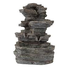 Pure Garden Tiered Tabletop Water Fountain w/ Rock Waterfall & Lights