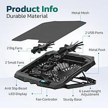 Purely C14 Adjustable Height Laptop Stand Cooling Pad w/ 4 Fans
