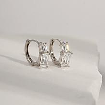 Radiance by Absolute™ Platinum-Plated Emerald Cut Mini Hoop Earrings 