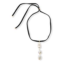 Rarities 36" Blue Topaz and Cultured Pearl Black Suede Lariat Neckl...