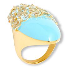Rarities Blue Topaz and White Zircon Baby Blue Enamel Oval Ring