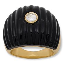 Rarities Carved Gemstone and White Topaz Gold-Plated Dome Ring
