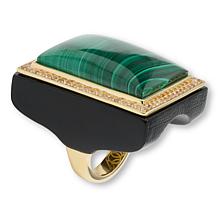 Rarities Gold-Plated Malachite and Champagne Zircon Wood Gallery Ring