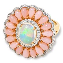 Rarities Gold-Plated Opal and White Zircon Flower Ring