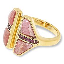 Rarities Gold-Plated Rhodochrosite and Garnet Split-Top Ring
