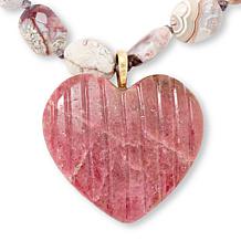 Rarities Gold-Plated Rhodonite and Zircon Heart Necklace
