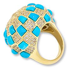 Rarities Gold-Plated Turquoise-Color Gemstone and Zircon Dome Ring