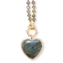 Rarities Labradorite or Moonstone Heart Pendant with Beaded Necklace