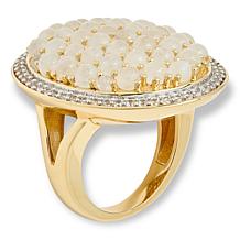 Rarities Rainbow Moonstone and White Zircon Oval Cluster Ring