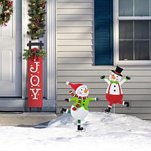 S/2 36"H Metal Christmas Yard Stake Skiing Snowmen