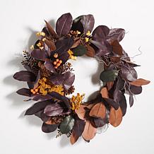 Safavieh Faux Magnolia Leaf Wreath - Deep Purple/Yellow