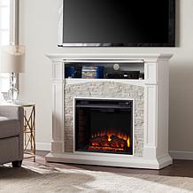 Seneca Electric Media Fireplace - White/Faux Stone