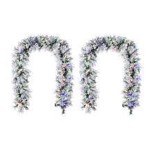 Set of 2 6ft Pre-Lit Snow Flocked Pine Garlands