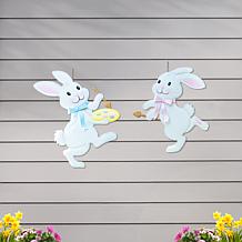 Set of 2 Easter Metal Bunny Yard Stakes