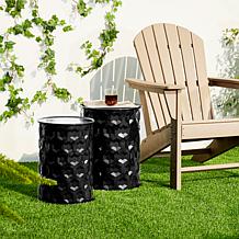 Set of 2 Multi-Functional Embossed Cylindrical Black Garden Stool