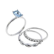Sevilla Silver™ Blue Topaz and White Topaz 3-piece Ring Set