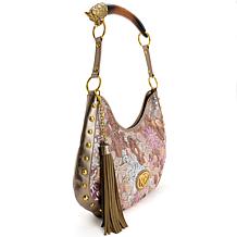Sharif Legacy 3D Sculpted Horn Handle Sequined Leather-Trimmed Hobo