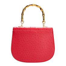Sharif Legacy Ostrich Lambskin Leather Bamboo Handle Satchel