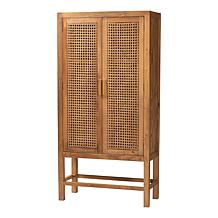 Sibu Rustic Teak Wood and Rattan Cabinet 35.4"W x 16"D x 71"H