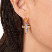 Soave Oro 14K Electroform Cubic Zirconia Cross Drop Earrings