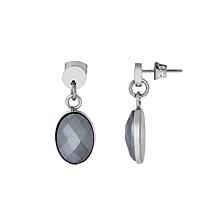 Stately Steel Black Glass Teardrop Earrings