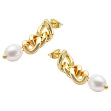 Stately Steel Chain Faux Pearl Drop Earrings