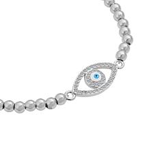 Stately Steel Cubic Zirconia Evil Eye Ball Chain Stretch Bracelet