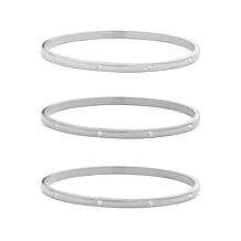 Stately Steel CZ-Accented Bangle Bracelet 3-piece Set