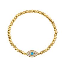 Stately Steel CZ and Opal Evil Eye Ball Chain Stretch Bracelet