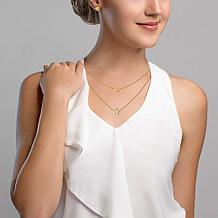 Stately Steel CZ Star Two-Strand Necklace and Stud Earrings Set
