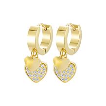 Stately Steel Double Heart CZ Charm Huggie Earrings