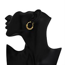 Stately Steel Goldtone Stainless Steel Half-Mesh Hoop Earrings